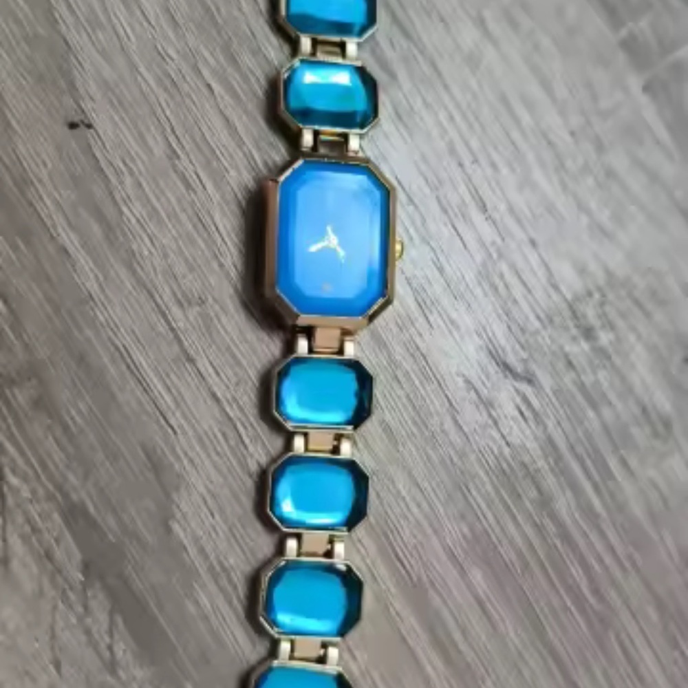 Classic Aquamarine Crystal Elegant Gold Watch - Picture 3 of 5